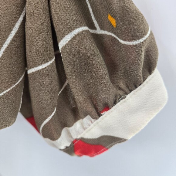 Vintage 70s Campus Casuals of California Brown Red White Sheer Long Sleeve - Picture 6 of 7